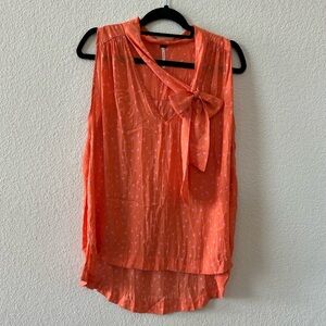 Free People Sleeveless Blouse | Orange/Coral with Pink Abstract Print | Size Med
